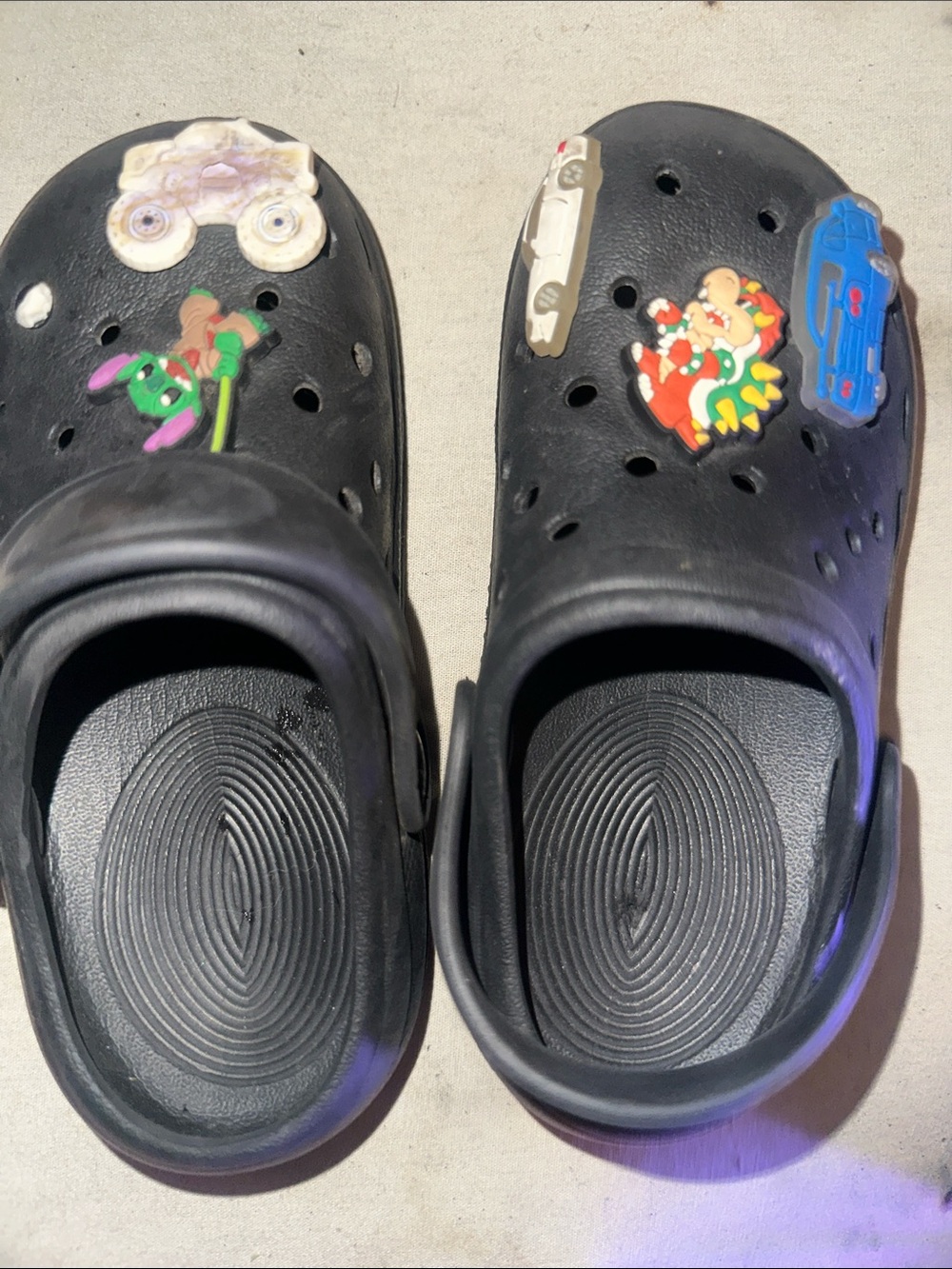 Kids OS Black Slip-On Clog Sandals with Fun Decorative Charms